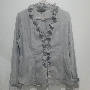 Express Design Studio Wome's Striped Ruffle Blue Stripe Blouse Size L.